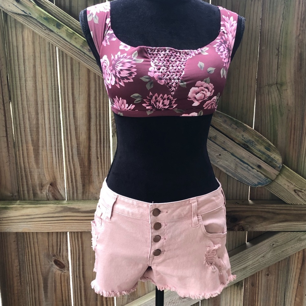 Altar’d State Swim Burgundy & Pink Floral Bikini Top Size S
